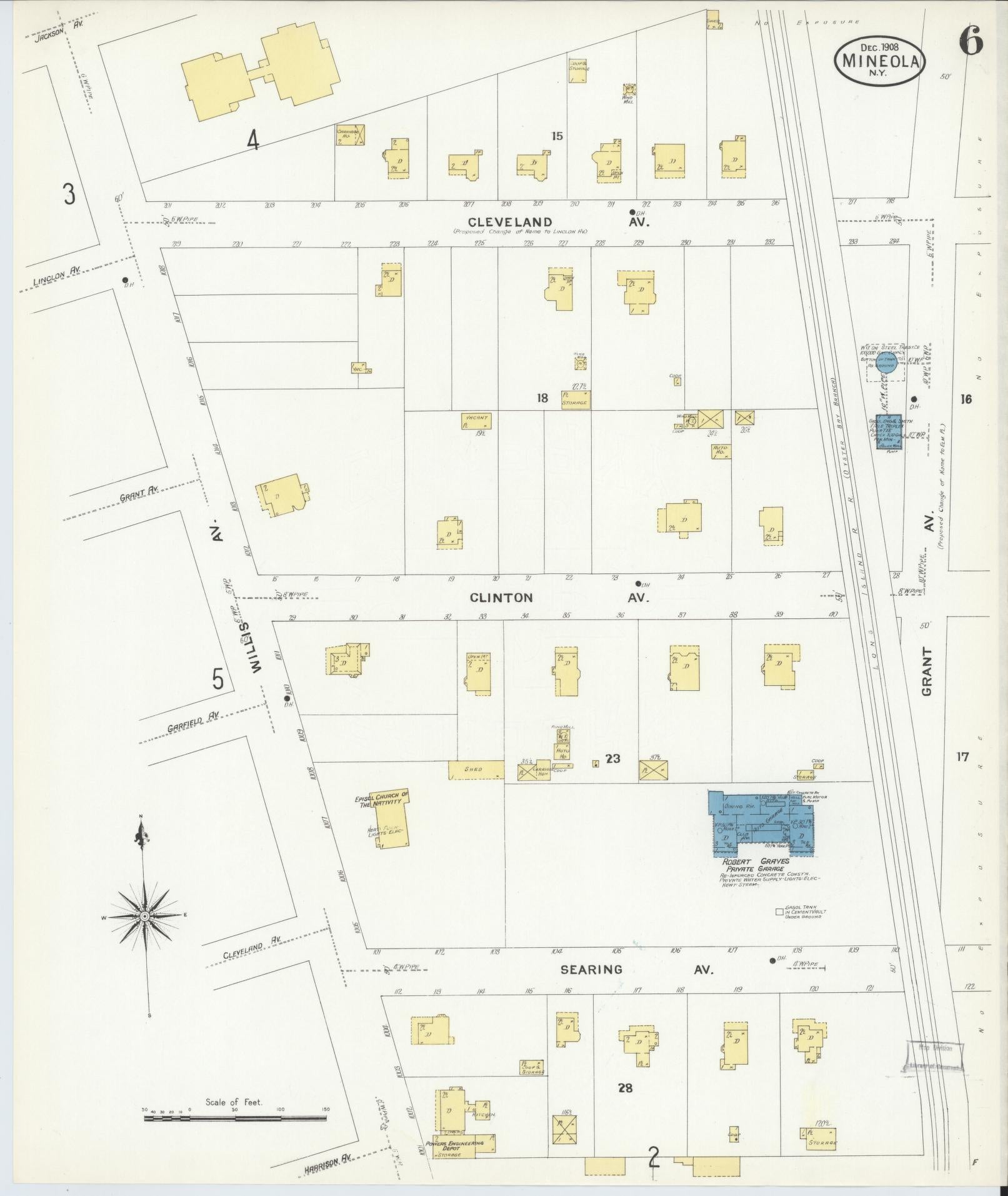 Sanborn Fire Insurance Map from Mineola, Nassau County, New York (1908), Sheet #0006 - Complete Map Set gallery image, historic Sanborn map, vintage wall art, New York New York