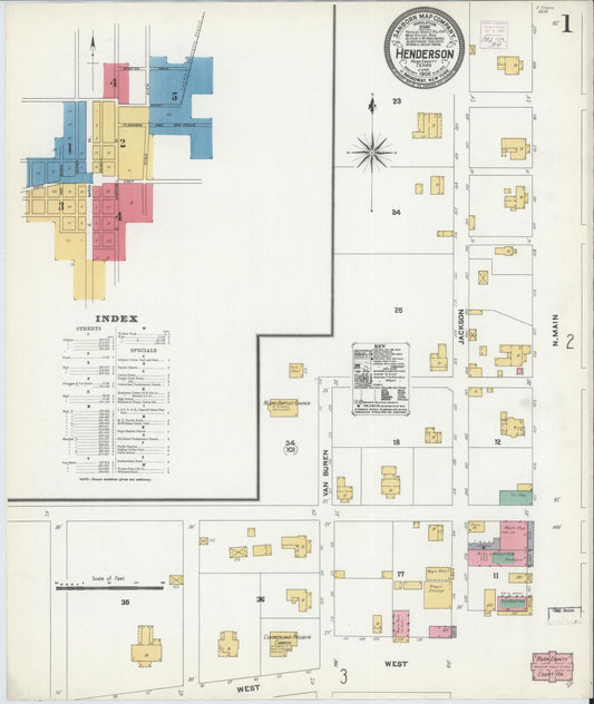 Sanborn Fire Insurance Map from Henderson, Rusk County, Texas (1906), Sheet #0001 - Complete Map Set gallery image, historic Sanborn map, vintage wall art, Texas Texas