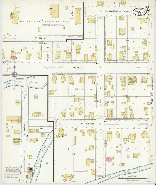 Sanborn Fire Insurance Map from Paoli, Orange County, Indiana (1916), Sheet #0002 - Historic Sanborn Fire Insurance Map Print, vintage old map wall art, antique decor, genealogy gift, Indiana Indiana map