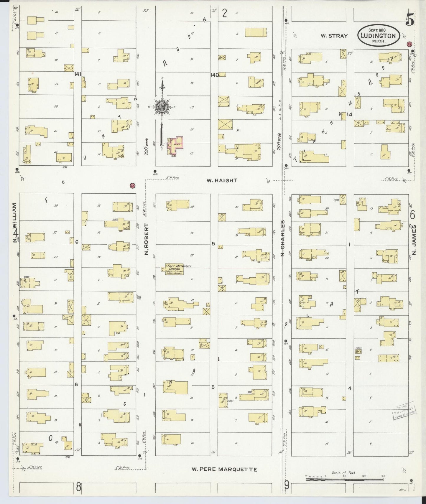 Sanborn Fire Insurance Map from Ludington, Mason County, Michigan (1910), Sheet #0005 - Complete Map Set gallery image, historic Sanborn map, vintage wall art, Michigan Michigan
