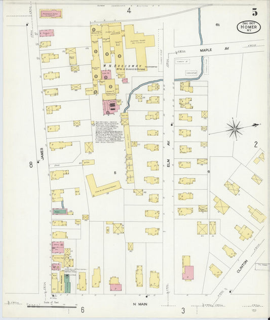 Sanborn Fire Insurance Map from Homer, Cortland County, New York (1907), Sheet #0005 - Historic Sanborn Fire Insurance Map Print, vintage old map wall art, antique decor, genealogy gift, New York New York map