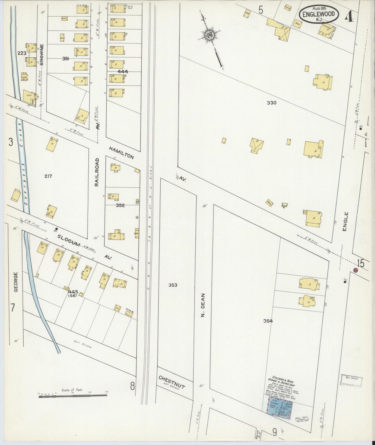 Sanborn Fire Insurance Map from Englewood, Bergen County, New Jersey (1915), Sheet #0004 - Complete Map Set gallery image, historic Sanborn map, vintage wall art, New Jersey New Jersey