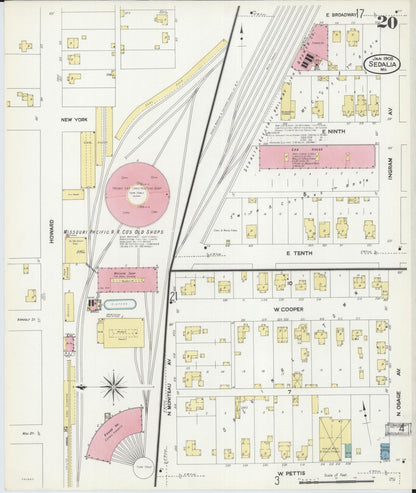 Sanborn Fire Insurance Map from Sedalia, Pettis County, Missouri (1908), Sheet #0020 - Historic Sanborn Fire Insurance Map Print, vintage old map wall art, antique decor, genealogy gift, Missouri Missouri map