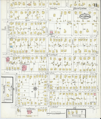 Sanborn Fire Insurance Map from Hillsboro, Hill County, Texas (1918), Sheet #0011 - Historic Sanborn Fire Insurance Map Print, vintage old map wall art, antique decor, genealogy gift, Texas Texas map