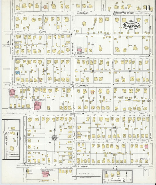 Sanborn Fire Insurance Map from Hillsboro, Hill County, Texas (1918), Sheet #0011 - Historic Sanborn Fire Insurance Map Print, vintage old map wall art, antique decor, genealogy gift, Texas Texas map