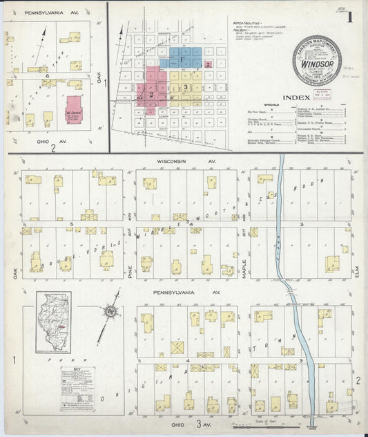 Sanborn Fire Insurance Map from Windsor, Shelby County, Illinois (1913), Sheet #0001 - Historic Sanborn Fire Insurance Map Print, vintage old map wall art, antique decor, genealogy gift, Illinois Illinois map