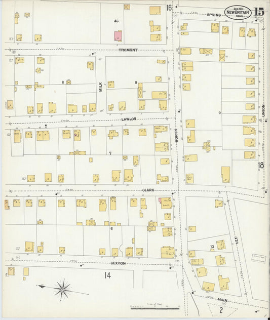 Sanborn Fire Insurance Map from New Britain, Hartford County, Connecticut (1901), Sheet #0015 - Historic Sanborn Fire Insurance Map Print, vintage old map wall art, antique decor, genealogy gift, Connecticut Connecticut map