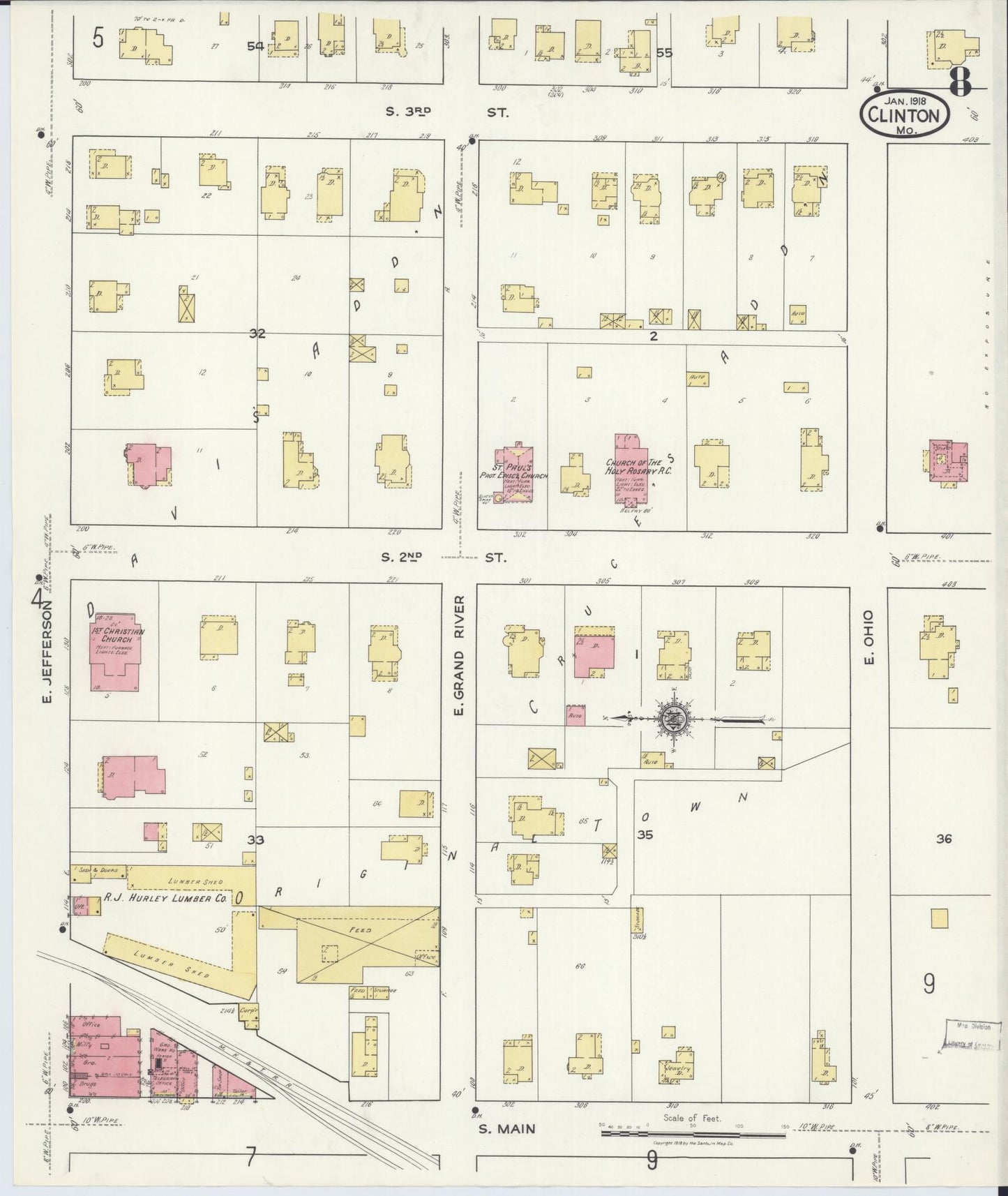Sanborn Fire Insurance Map from Clinton, Henry County, Missouri (1918), Sheet #0008 - Complete Map Set gallery image, historic Sanborn map, vintage wall art, Missouri Missouri
