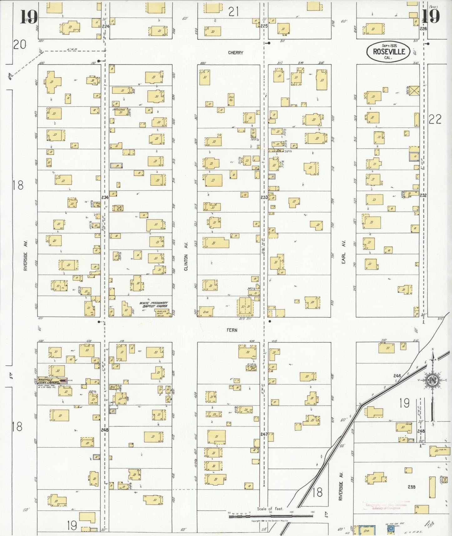 Sanborn Fire Insurance Map from Roseville, Placer County, California (1925), Sheet #0019 - Complete Map Set gallery image, historic Sanborn map, vintage wall art, California California
