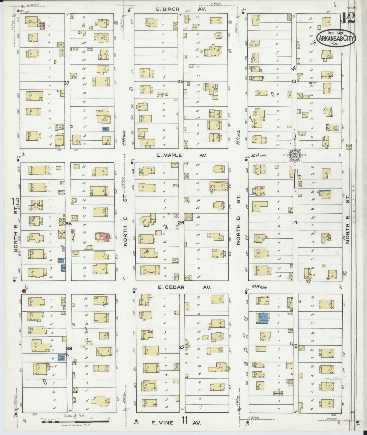 Sanborn Fire Insurance Map from Arkansas City, Cowley County, Kansas (1920), Sheet #0012 - Historic Sanborn Fire Insurance Map Print, vintage old map wall art, antique decor, genealogy gift, Kansas Kansas map