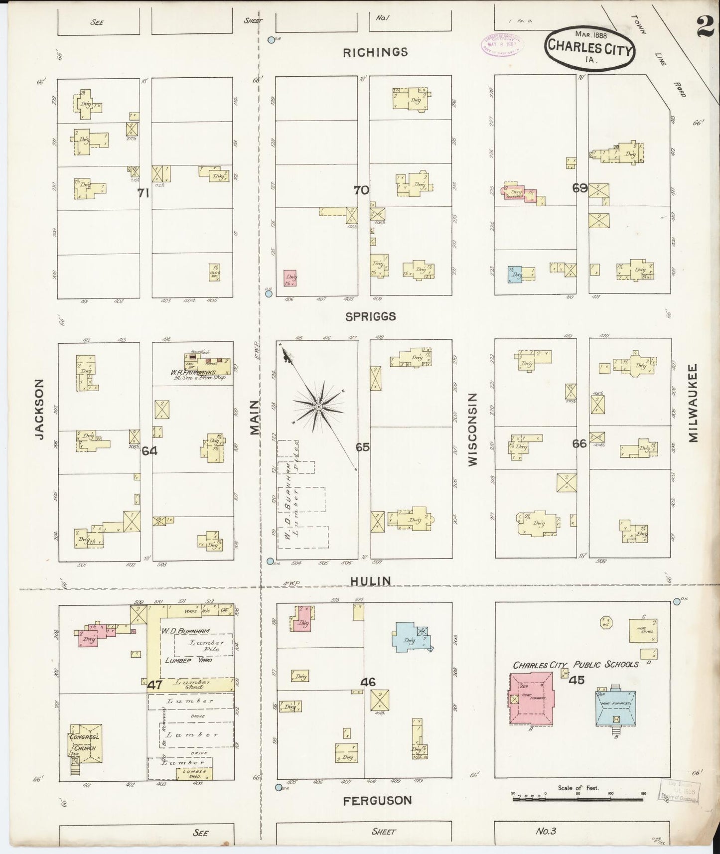 Sanborn Fire Insurance Map from Charles City, Floyd County, Iowa (1888), Sheet #0002 - Historic Sanborn Fire Insurance Map Print, vintage old map wall art