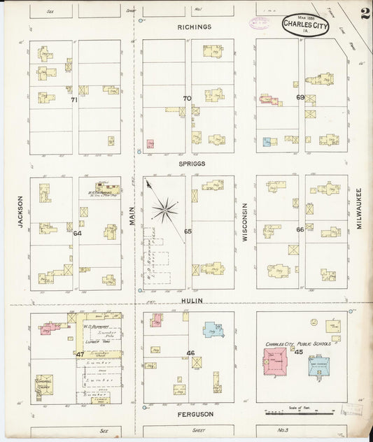 Sanborn Fire Insurance Map from Charles City, Floyd County, Iowa (1888), Sheet #0002 - Historic Sanborn Fire Insurance Map Print, vintage old map wall art