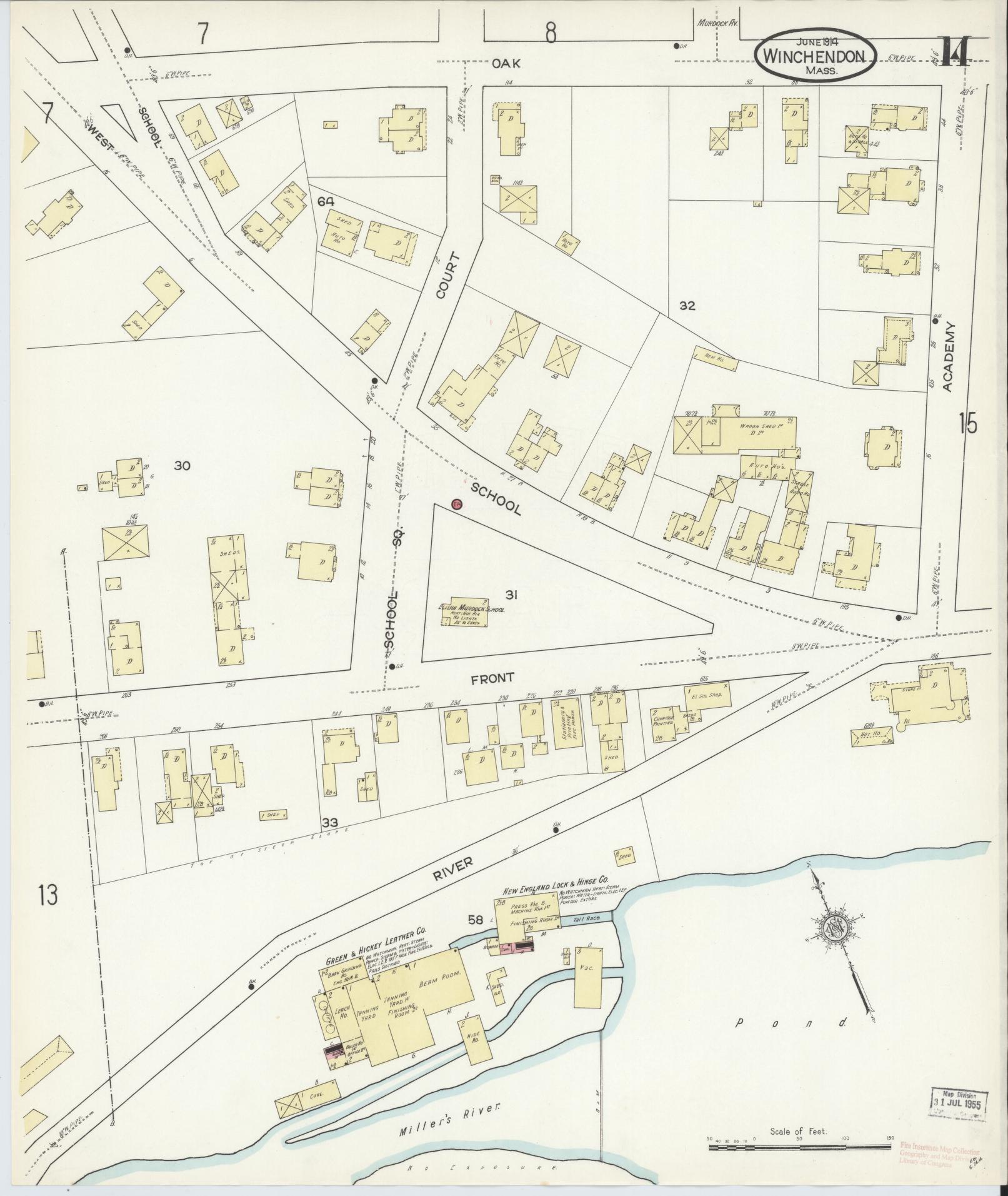 Sanborn Fire Insurance Map from Winchendon, Worcester County, Massachusetts (1914), Sheet #0014 - Historic Sanborn Fire Insurance Map Print, vintage old map wall art, antique decor, genealogy gift, Massachusetts Massachusetts map