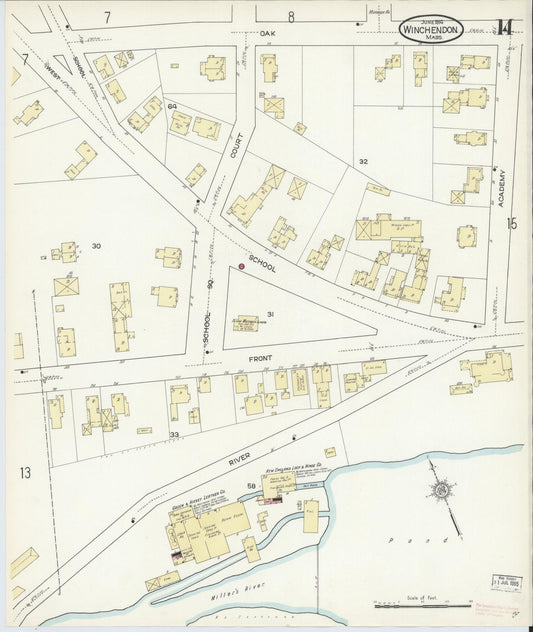 Sanborn Fire Insurance Map from Winchendon, Worcester County, Massachusetts (1914), Sheet #0014 - Historic Sanborn Fire Insurance Map Print, vintage old map wall art, antique decor, genealogy gift, Massachusetts Massachusetts map