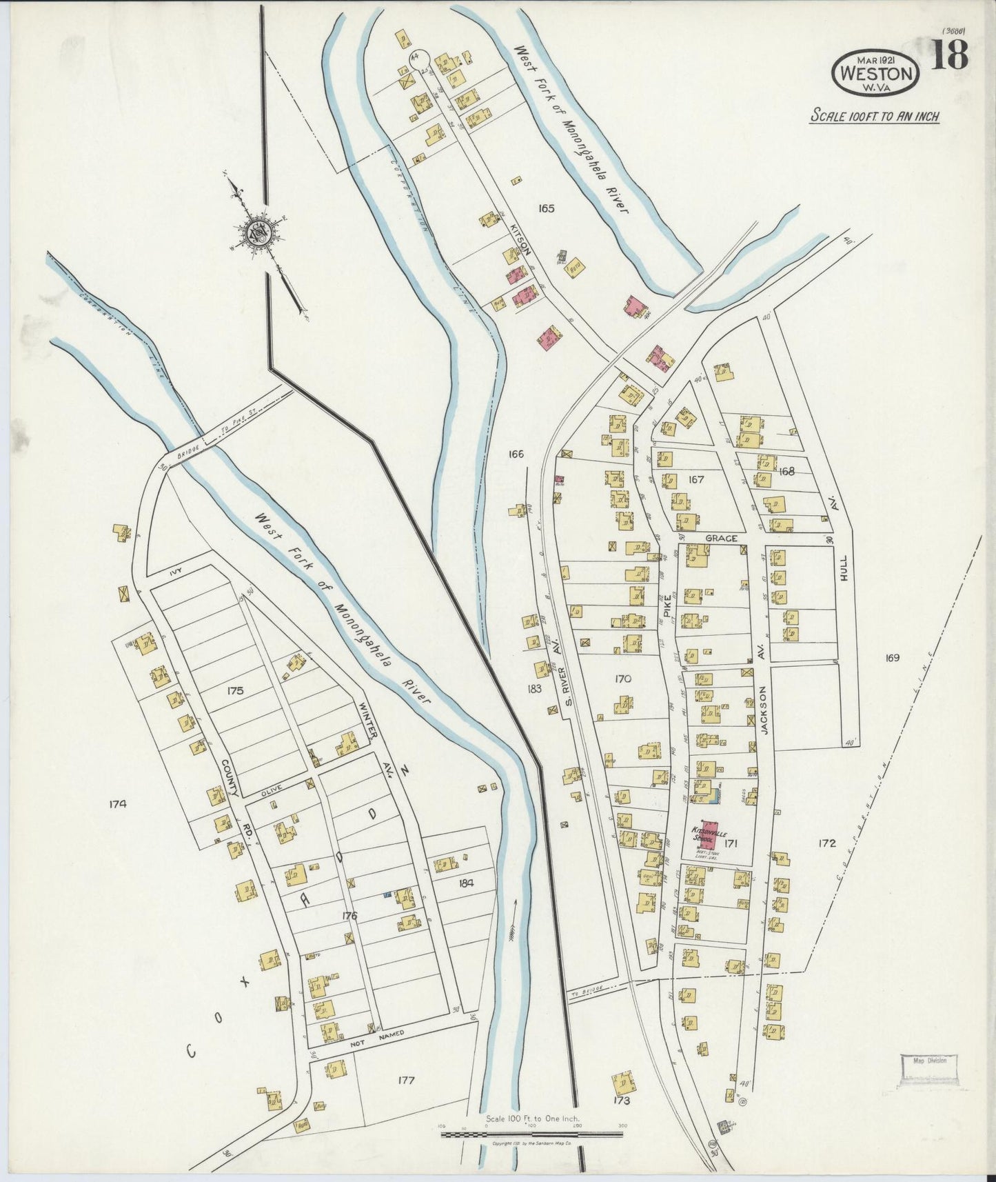 Sanborn Fire Insurance Map from Weston, Lewis County, West Virginia (1921), Sheet #0018 - Complete Map Set gallery image, historic Sanborn map, vintage wall art, West Virginia West Virginia