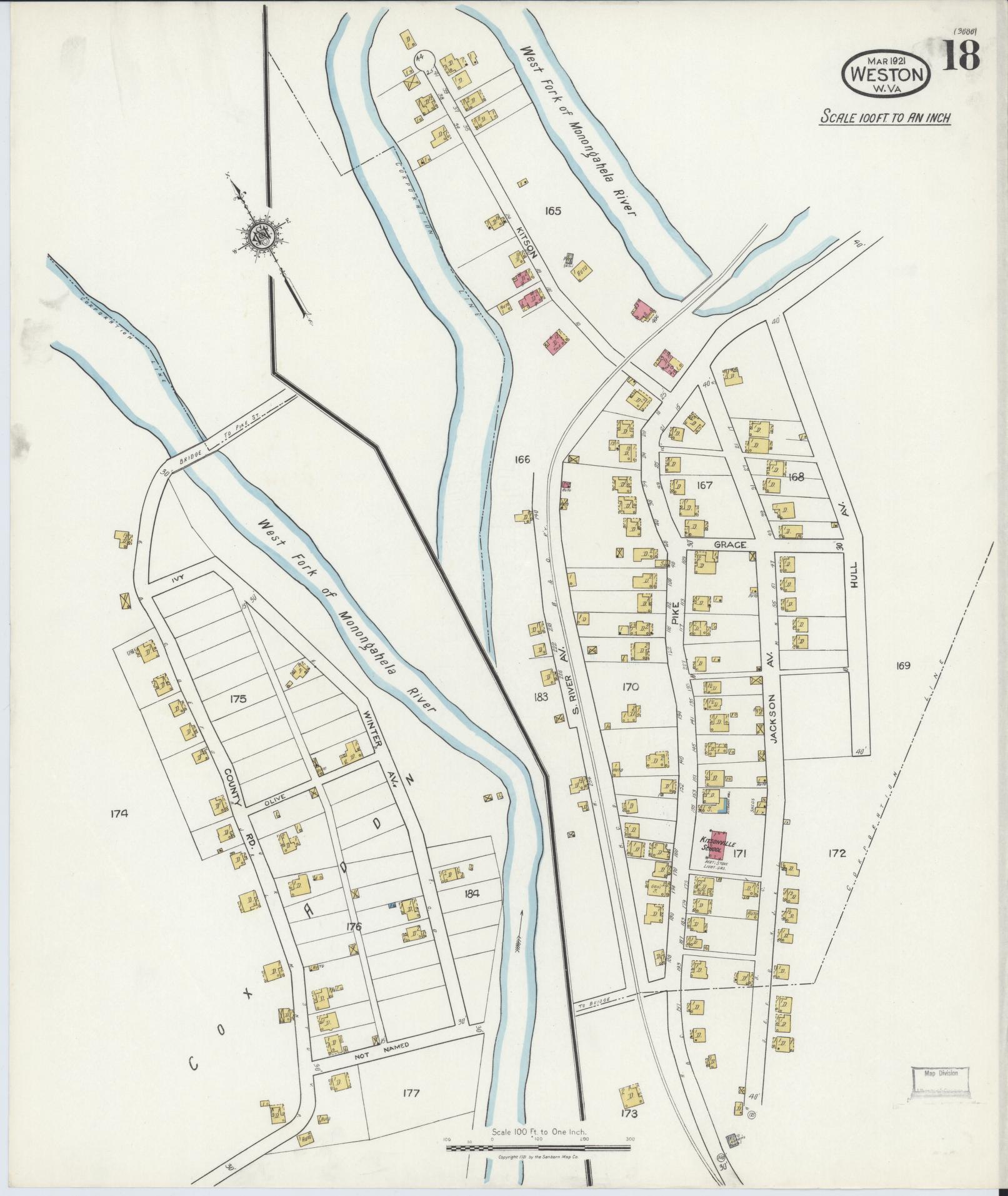 Sanborn Fire Insurance Map from Weston, Lewis County, West Virginia (1921), Sheet #0018 - Complete Map Set gallery image, historic Sanborn map, vintage wall art, West Virginia West Virginia