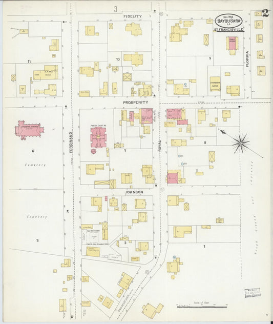 Sanborn Fire Insurance Map from Bayou Sara, West Feliciana Parish, Louisiana (1904), Sheet #0002 - Historic Sanborn Fire Insurance Map Print, vintage old map wall art, antique decor, genealogy gift, Louisiana Louisiana map