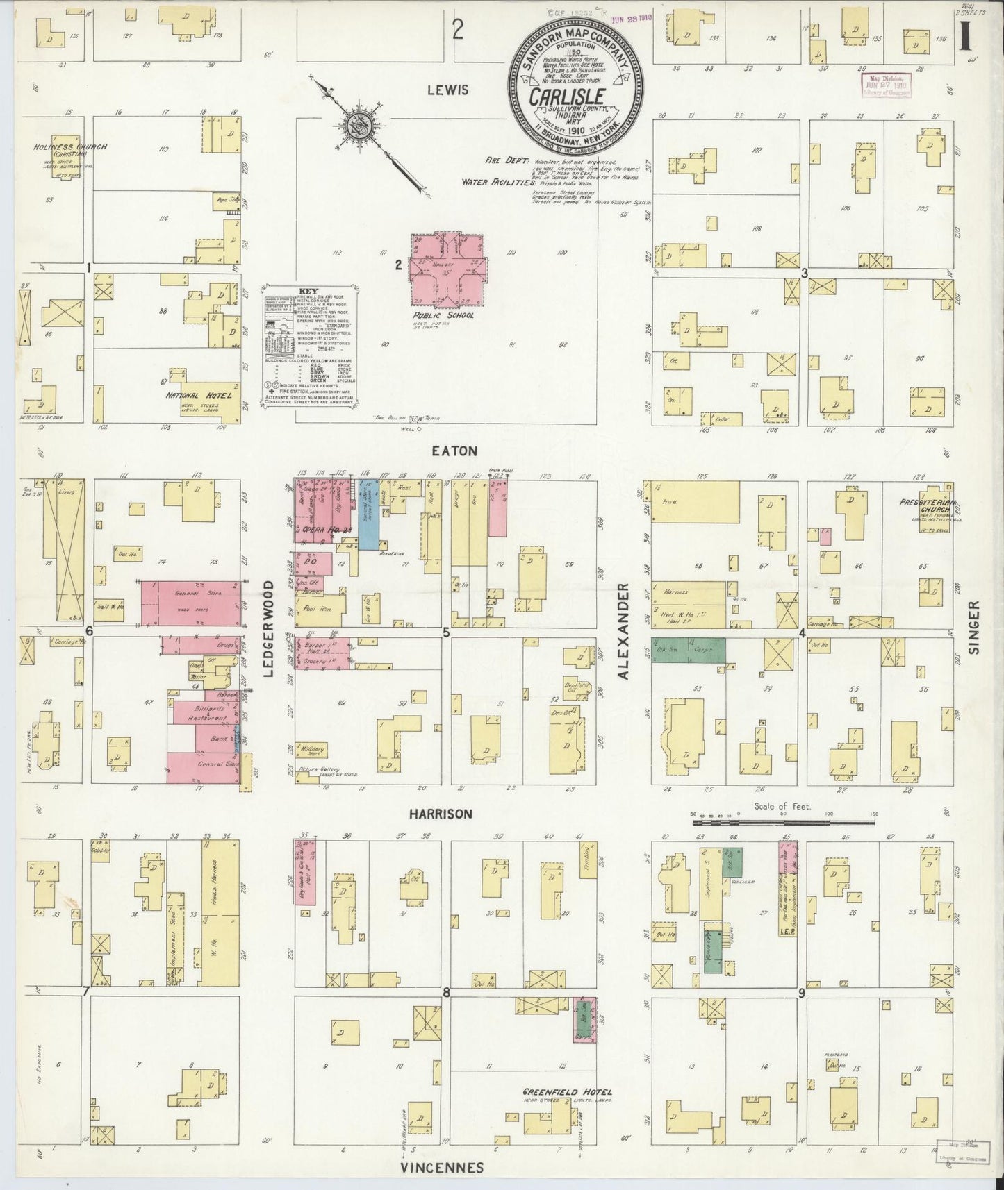 Sanborn Fire Insurance Map from Carlisle, Sullivan County, Indiana (1910), Sheet #0001 - Complete Map Set gallery image, historic Sanborn map, vintage wall art, Indiana Indiana