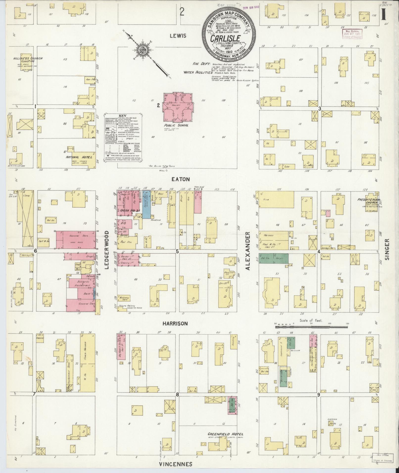 Sanborn Fire Insurance Map from Carlisle, Sullivan County, Indiana (1910), Sheet #0001 - Complete Map Set gallery image, historic Sanborn map, vintage wall art, Indiana Indiana