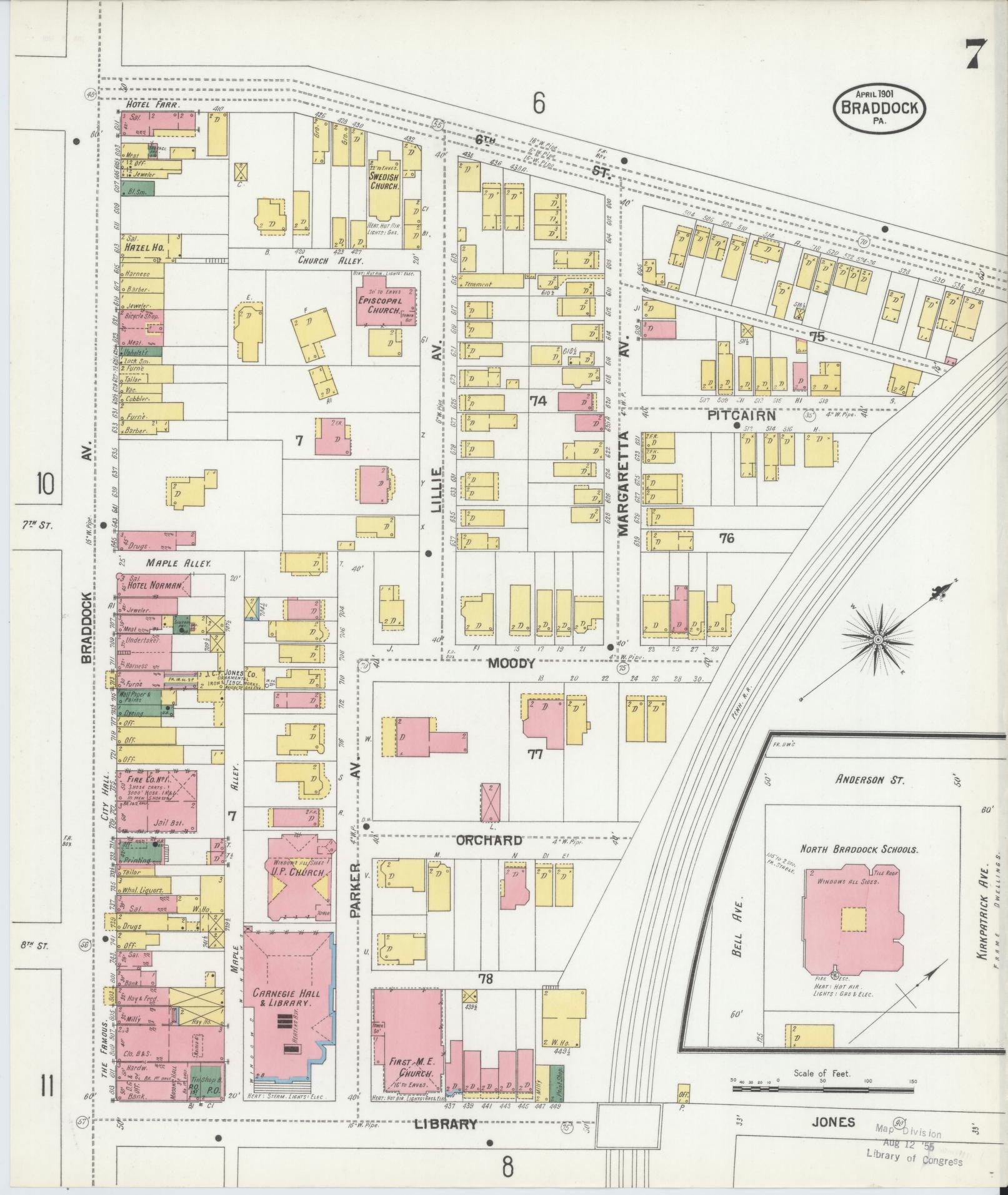 Sanborn Fire Insurance Map from Braddock, Allegheny County, Pennsylvania (1901), Sheet #0007 - Historic Sanborn Fire Insurance Map Print, vintage old map wall art, antique decor, genealogy gift, Pennsylvania Pennsylvania map