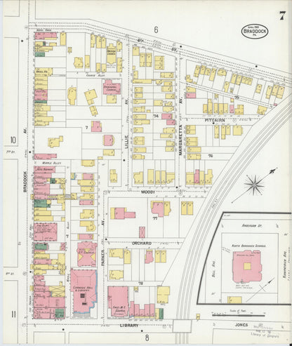 Sanborn Fire Insurance Map from Braddock, Allegheny County, Pennsylvania (1901), Sheet #0007 - Historic Sanborn Fire Insurance Map Print, vintage old map wall art, antique decor, genealogy gift, Pennsylvania Pennsylvania map