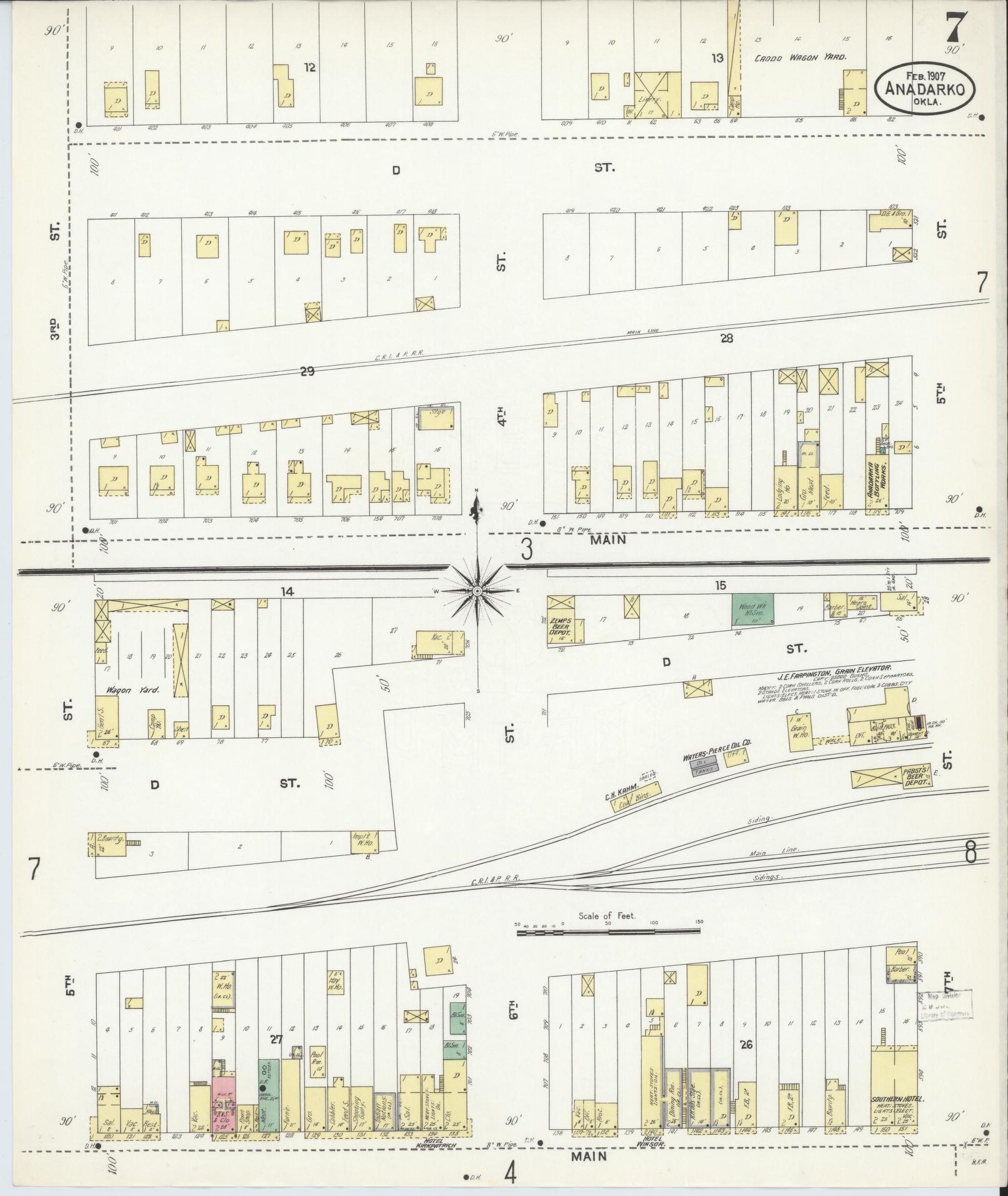 Sanborn Fire Insurance Map from Anadarko, Caddo County, Oklahoma (1907), Sheet #0007 - Complete Map Set gallery image, historic Sanborn map, vintage wall art, Oklahoma Oklahoma