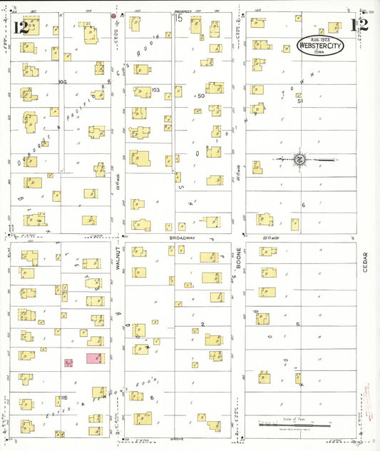 Sanborn Fire Insurance Map from Webster City, Hamilton County, Iowa (1923), Sheet #0012 - Historic Sanborn Fire Insurance Map Print, vintage old map wall art