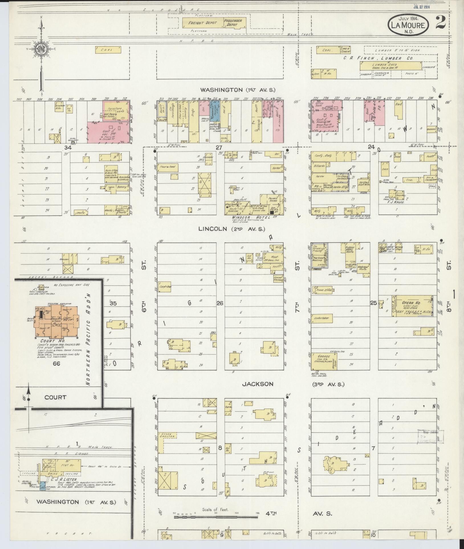 Sanborn Fire Insurance Map from La Moure, La Moure County, North Dakota (1914), Sheet #0002 - Historic Sanborn Fire Insurance Map Print, vintage old map wall art, antique decor, genealogy gift, North Dakota North Dakota map