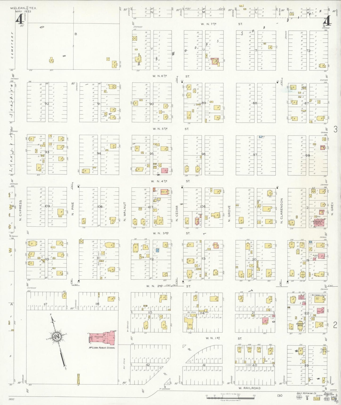 Sanborn Fire Insurance Map from McLean, Gray County, Texas (1933), Sheet #0004 - Historic Sanborn Fire Insurance Map Print, vintage old map wall art, antique decor, genealogy gift, Texas Texas map