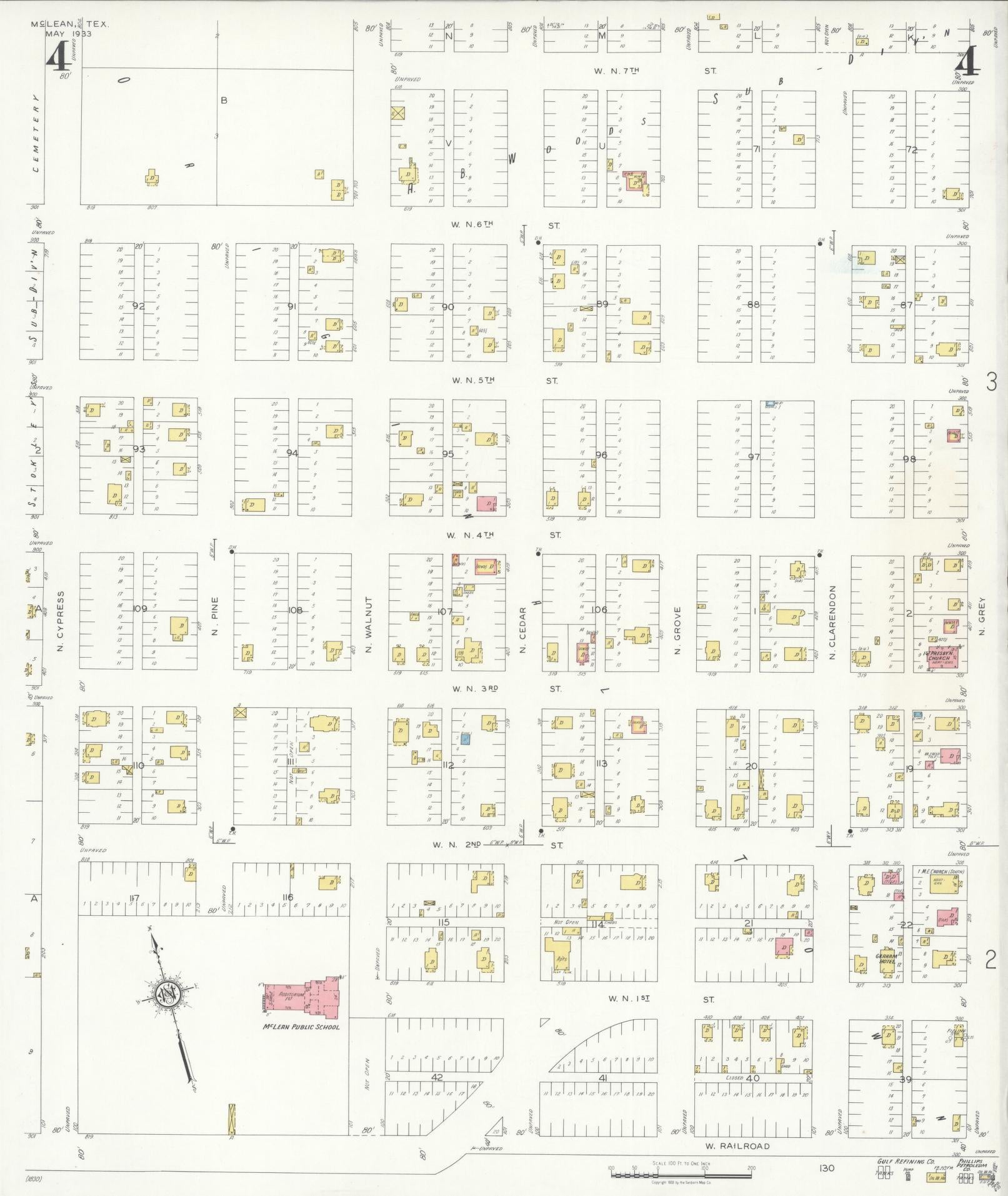 Sanborn Fire Insurance Map from McLean, Gray County, Texas (1933), Sheet #0004 - Historic Sanborn Fire Insurance Map Print, vintage old map wall art, antique decor, genealogy gift, Texas Texas map
