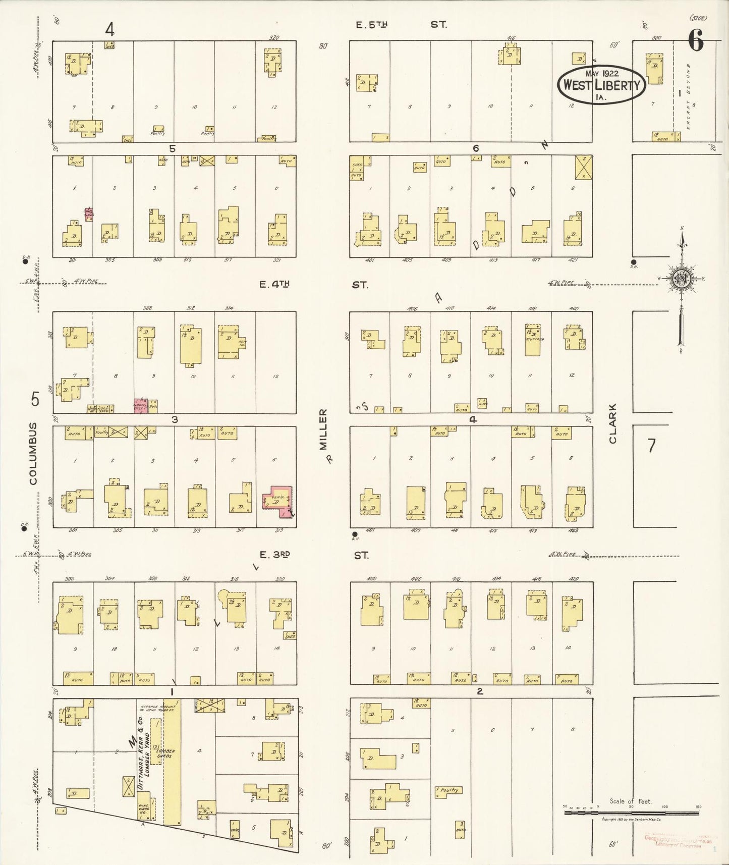 Sanborn Fire Insurance Map from West Liberty, Muscatine County, Iowa (1922), Sheet #0006 - Historic Sanborn Fire Insurance Map Print