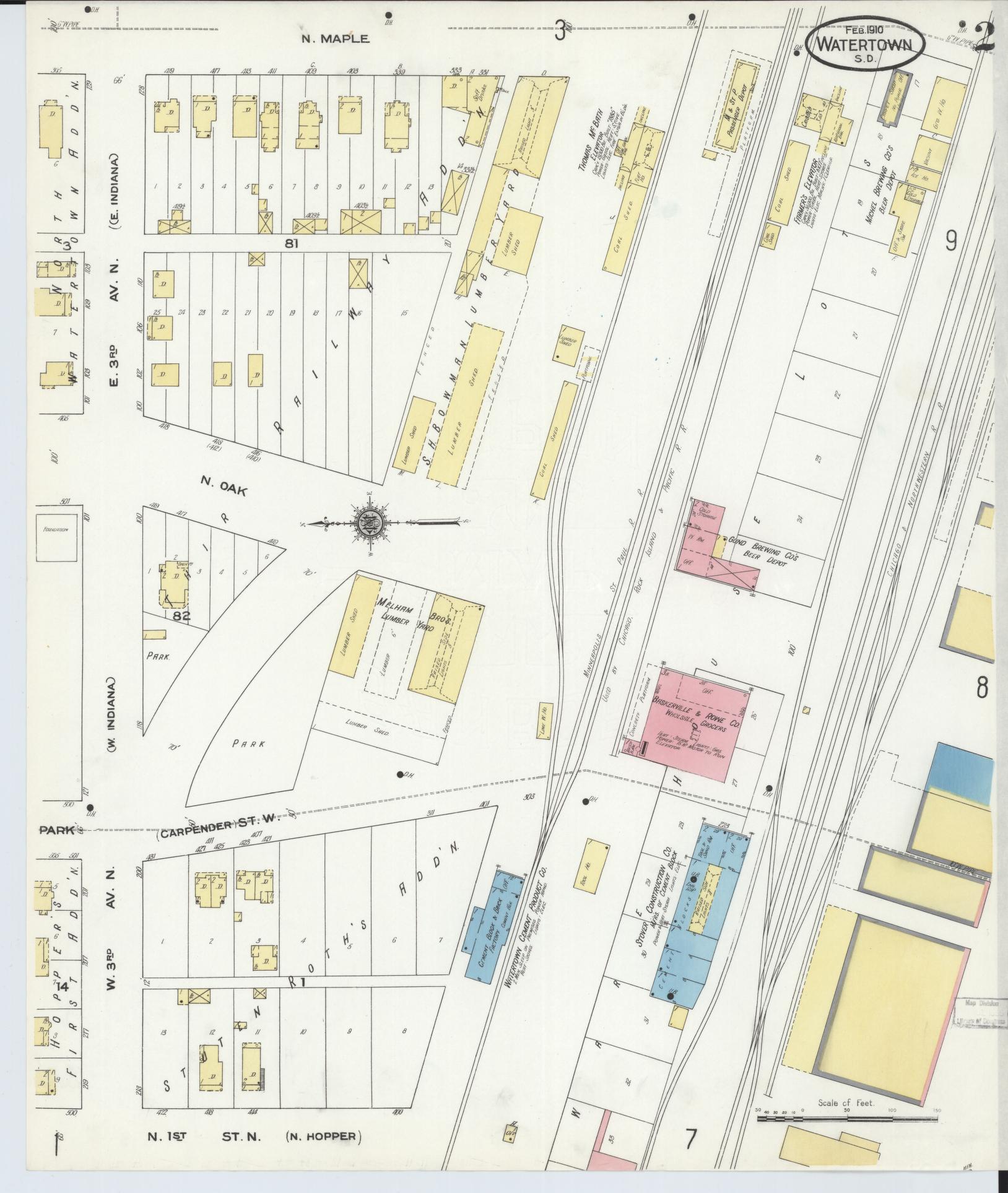 Sanborn Fire Insurance Map from Watertown, Codington County, South Dakota (1910), Sheet #0002 - Historic Sanborn Fire Insurance Map Print, vintage old map wall art, antique decor, genealogy gift, South Dakota South Dakota map