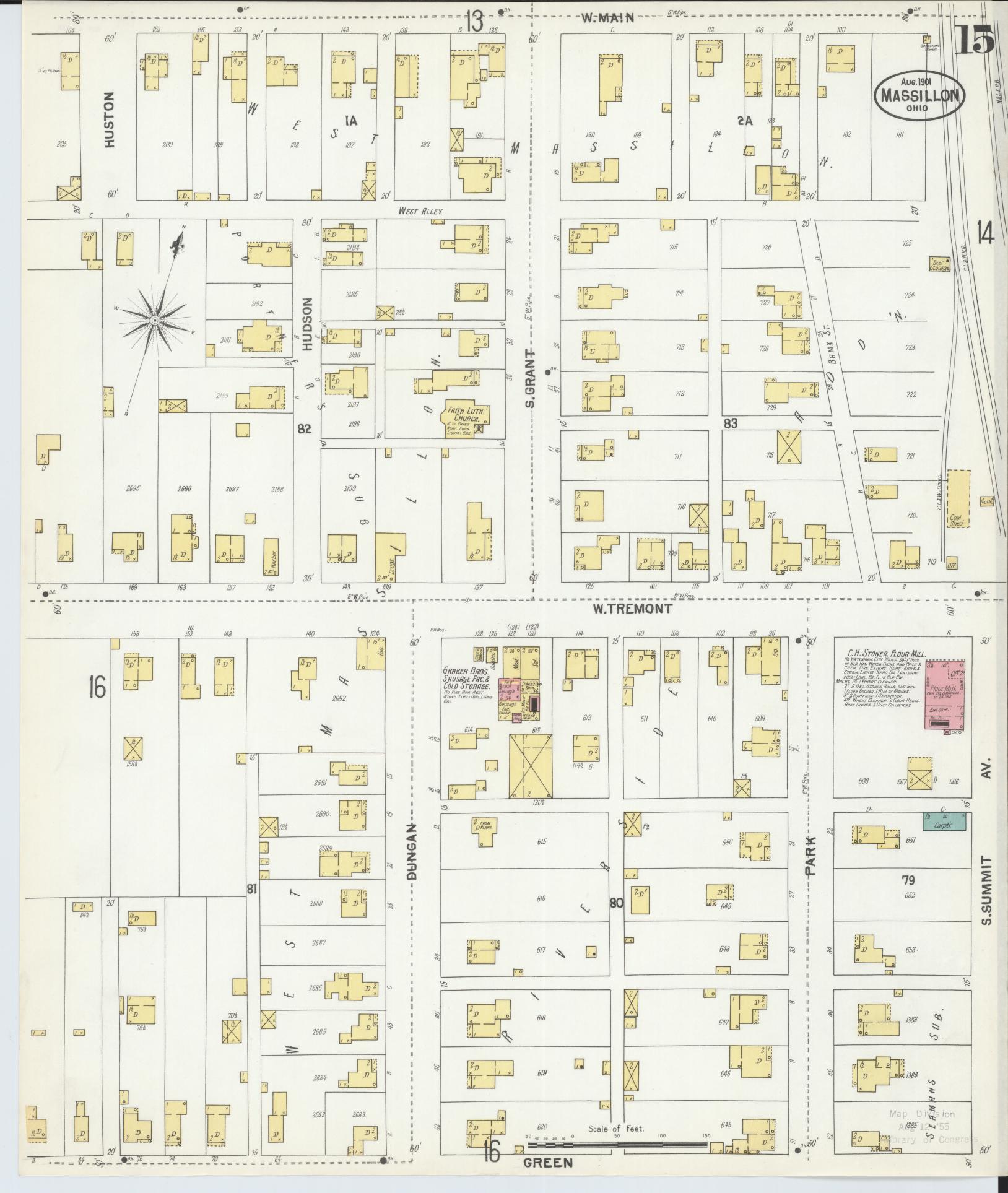 Sanborn Fire Insurance Map from Massillon, Stark County, Ohio (1901), Sheet #0015 - Historic Sanborn Fire Insurance Map Print, vintage old map wall art, antique decor, genealogy gift, Ohio Ohio map