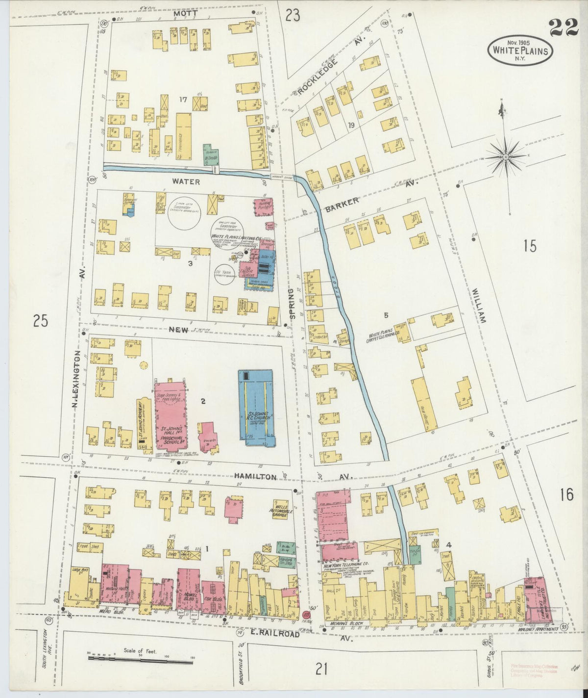 Sanborn Fire Insurance Map from White Plains, Westchester County, New York (1905), Sheet #0022 - Complete Map Set gallery image, historic Sanborn map, vintage wall art, New York New York