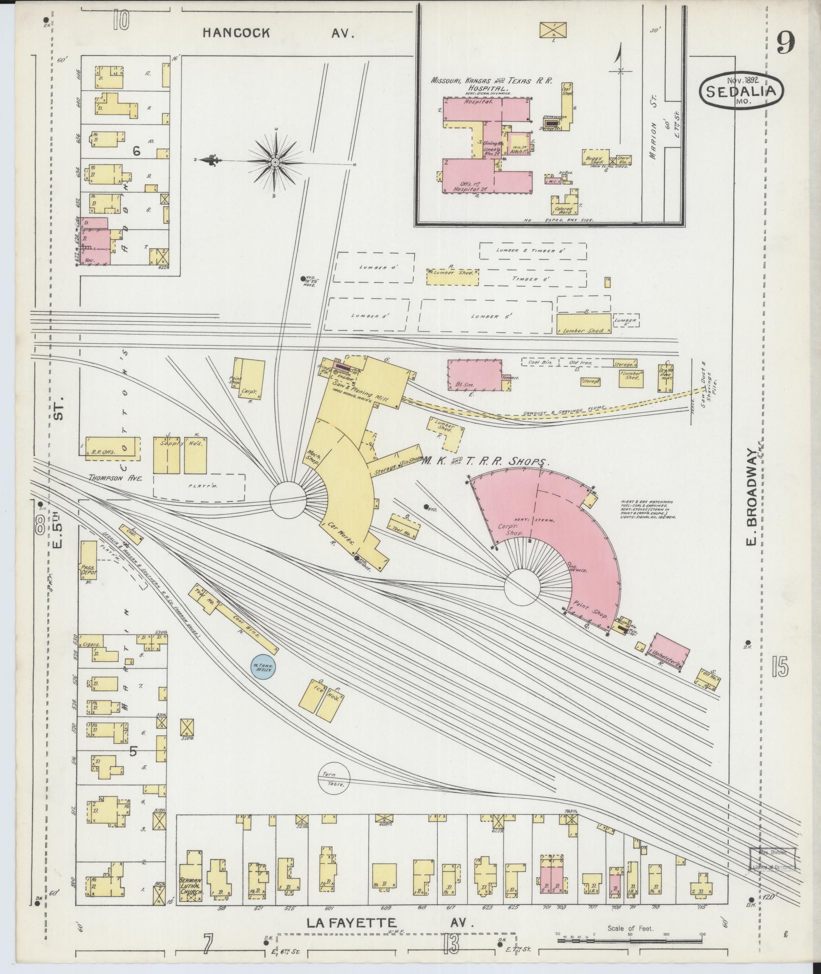 Sanborn Fire Insurance Map from Sedalia, Pettis County, Missouri (1892), Sheet #0009 - Complete Map Set gallery image, historic Sanborn map, vintage wall art, Missouri Missouri