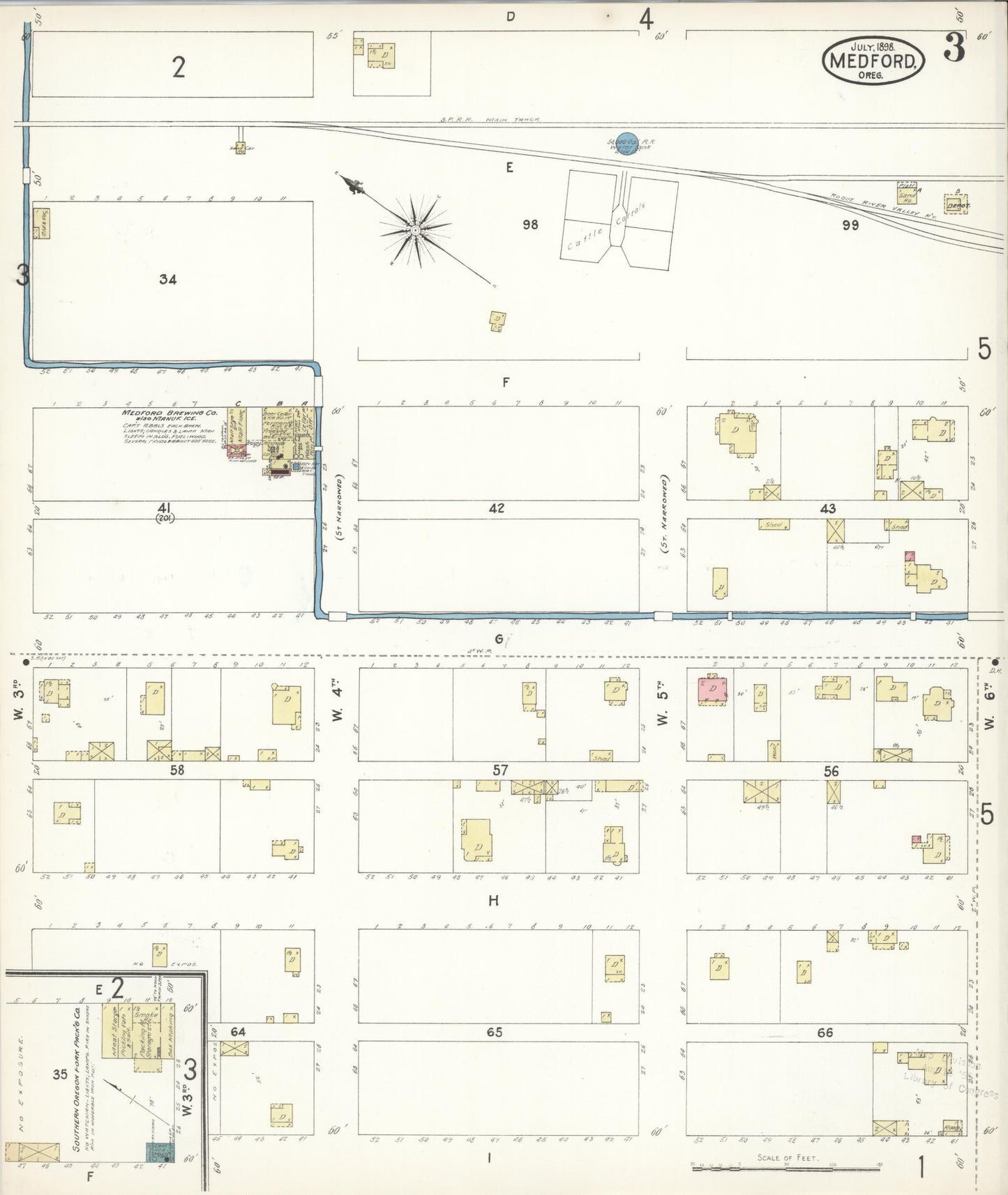 Sanborn Fire Insurance Map from Medford, Jackson County, Oregon (1898), Sheet #0003 - Complete Map Set gallery image, historic Sanborn map, vintage wall art, Oregon Oregon