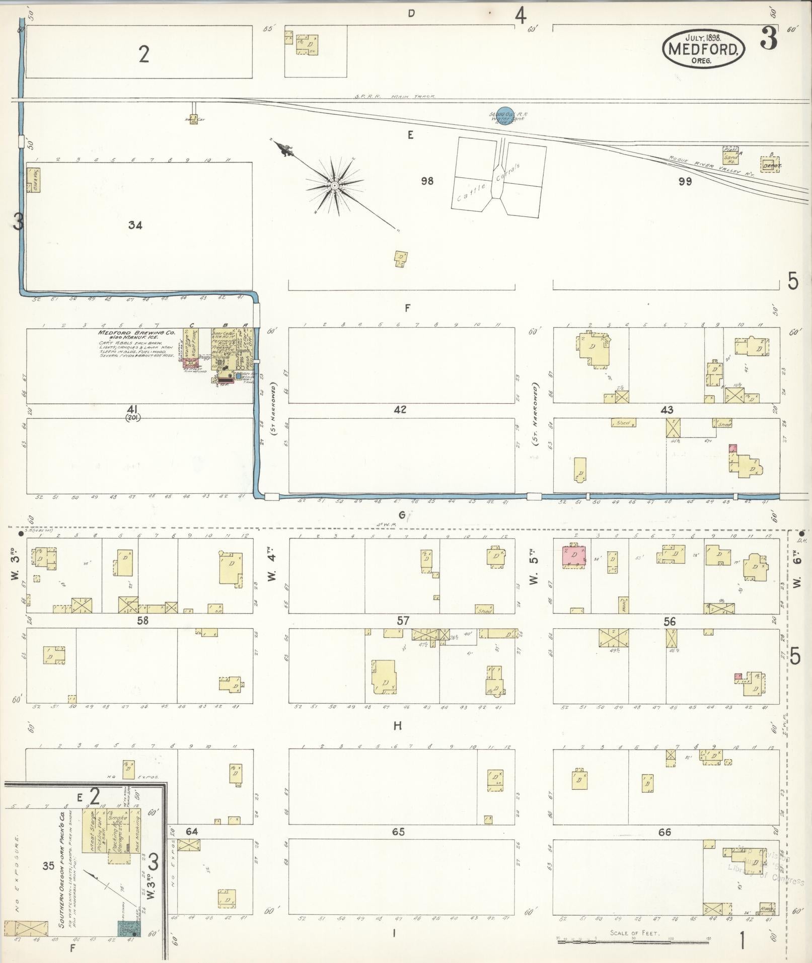 Sanborn Fire Insurance Map from Medford, Jackson County, Oregon (1898), Sheet #0003 - Complete Map Set gallery image, historic Sanborn map, vintage wall art, Oregon Oregon