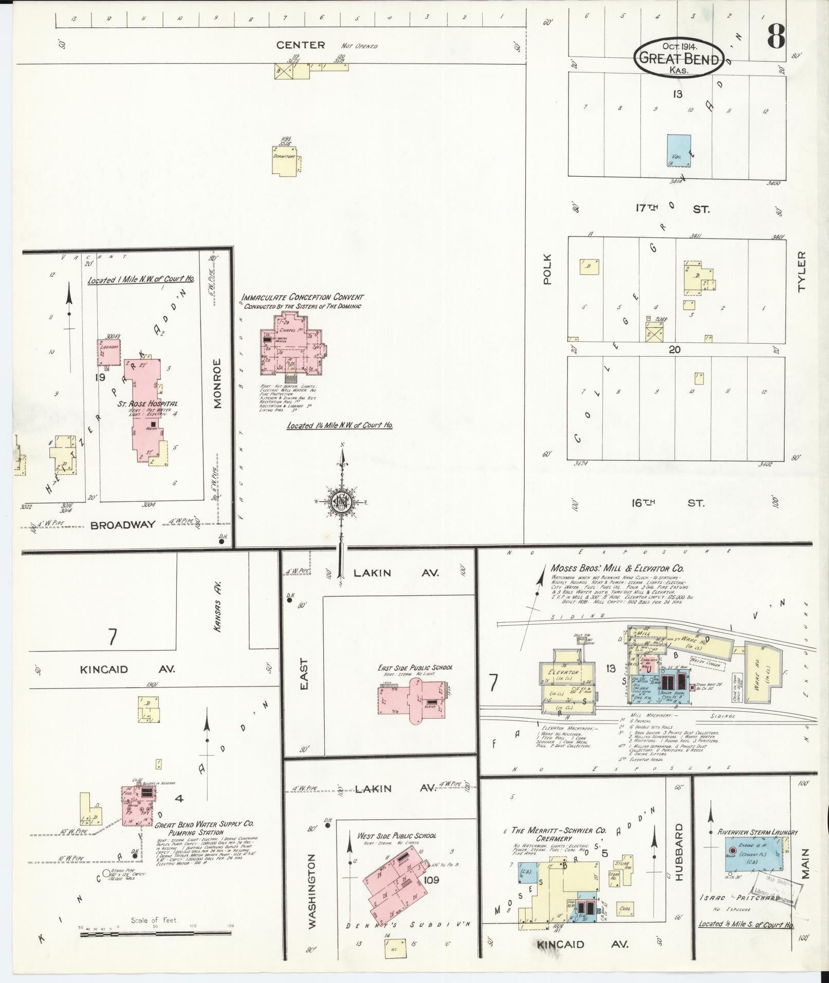 Sanborn Fire Insurance Map from Great Bend, Barton County, Kansas (1914), Sheet #0008 - Complete Map Set gallery image, historic Sanborn map, vintage wall art, Kansas Kansas