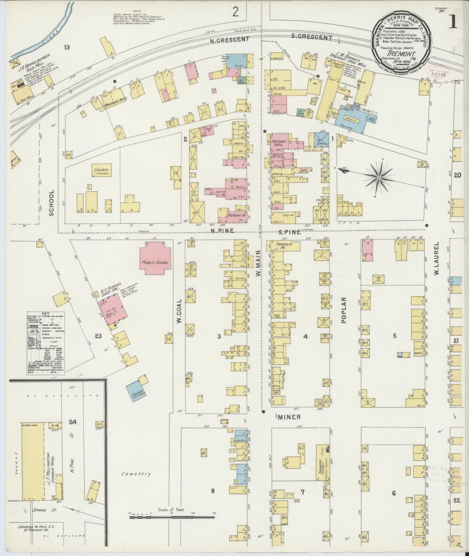 Sanborn Fire Insurance Map from Tremont, Schuylkill County, Pennsylvania (1896), Sheet #0001 - Complete Map Set gallery image, historic Sanborn map, vintage wall art, Pennsylvania Pennsylvania