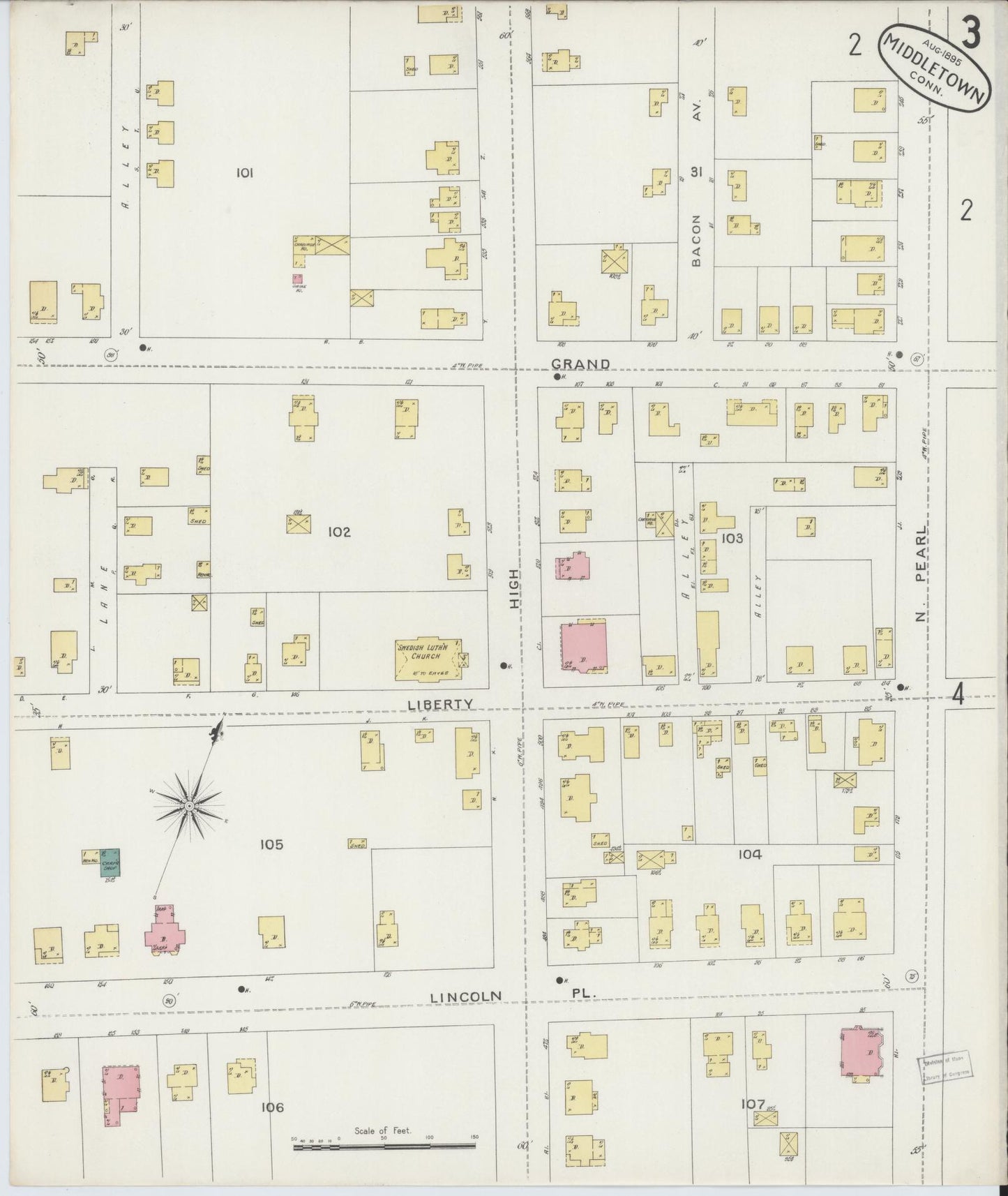 Sanborn Fire Insurance Map from Middletown, Middlesex County, Connecticut (1895), Sheet #0003 - Complete Map Set gallery image, historic Sanborn map, vintage wall art, Connecticut Connecticut