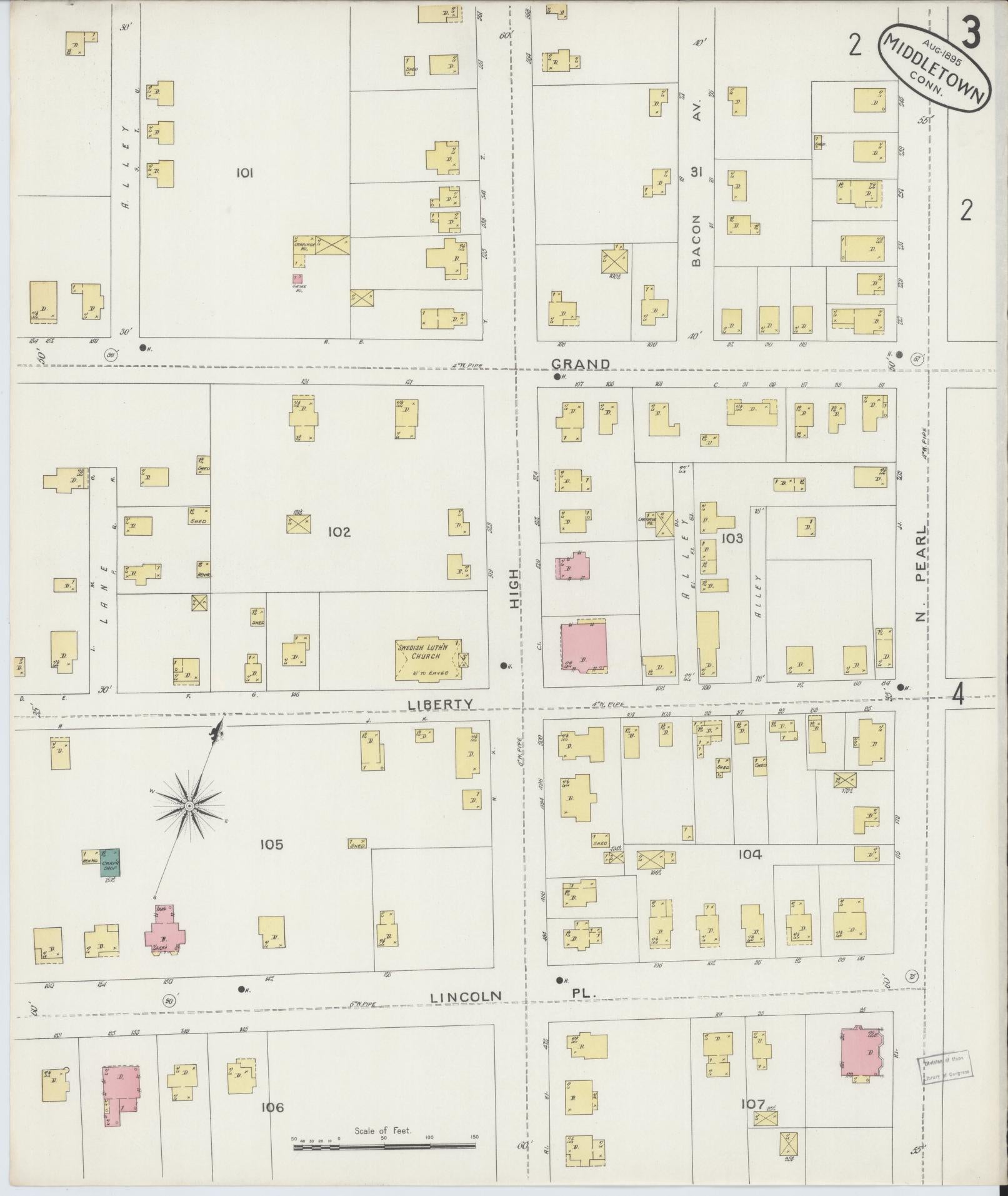 Sanborn Fire Insurance Map from Middletown, Middlesex County, Connecticut (1895), Sheet #0003 - Complete Map Set gallery image, historic Sanborn map, vintage wall art, Connecticut Connecticut