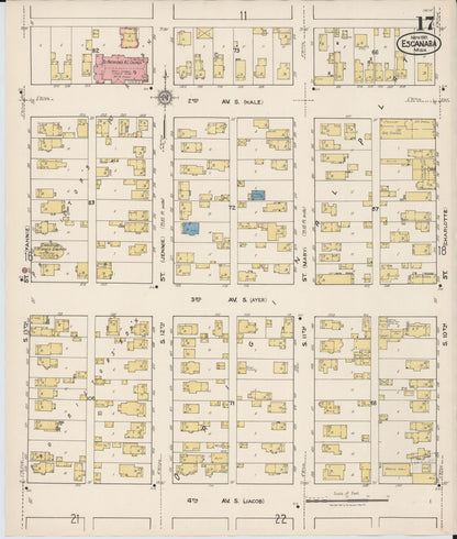 Sanborn Fire Insurance Map from Escanaba, Delta County, Michigan (1921), Sheet #0017 - Historic Sanborn Fire Insurance Map Print, vintage old map wall art, antique decor, genealogy gift, Michigan Michigan map