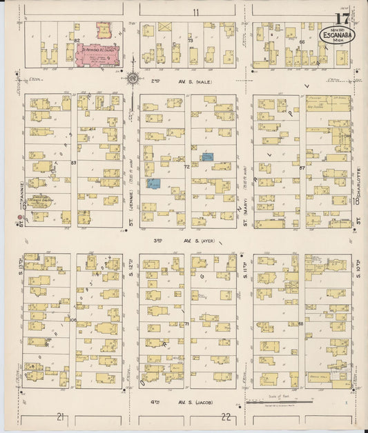 Sanborn Fire Insurance Map from Escanaba, Delta County, Michigan (1921), Sheet #0017 - Historic Sanborn Fire Insurance Map Print, vintage old map wall art, antique decor, genealogy gift, Michigan Michigan map