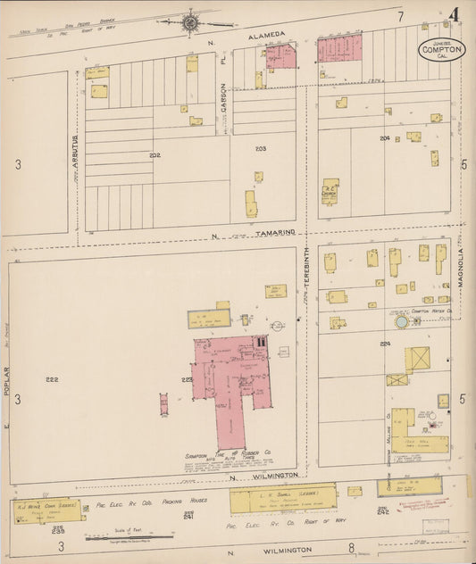 Sanborn Fire Insurance Map from Compton, Los Angeles County, California (1922), Sheet #0004 - Historic Sanborn Fire Insurance Map Print, vintage old map wall art, antique decor, genealogy gift, California California map