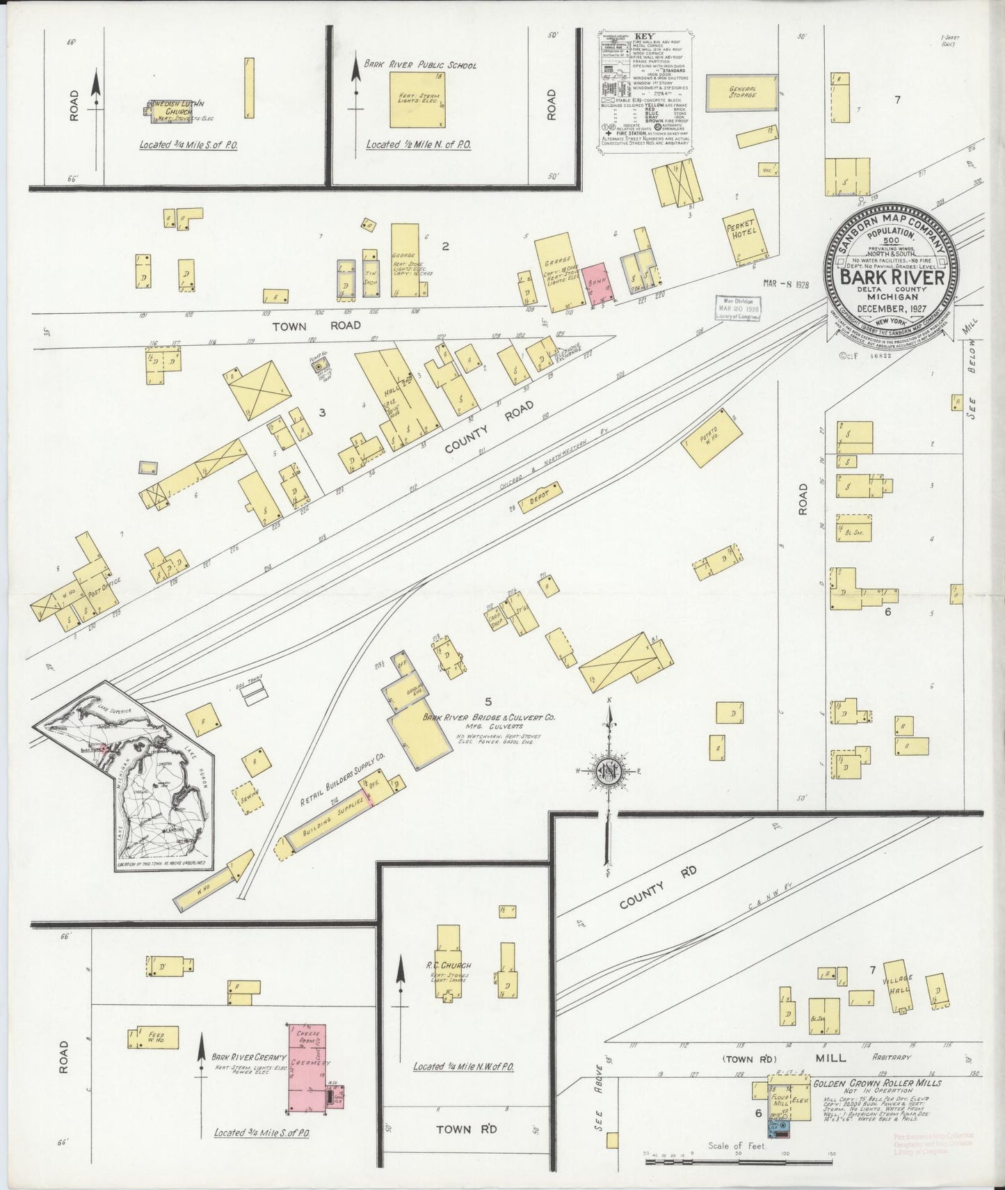 Sanborn Fire Insurance Map from Bark River, Delta County, Michigan (1927), Sheet #0001 - Historic Sanborn Fire Insurance Map Print, vintage old map wall art, antique decor, genealogy gift, Michigan Michigan map