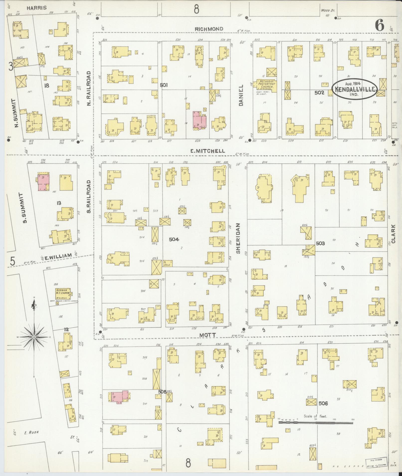 Sanborn Fire Insurance Map from Kendallville, Noble County, Indiana (1904), Sheet #0006 - Complete Map Set gallery image, historic Sanborn map, vintage wall art, Indiana Indiana
