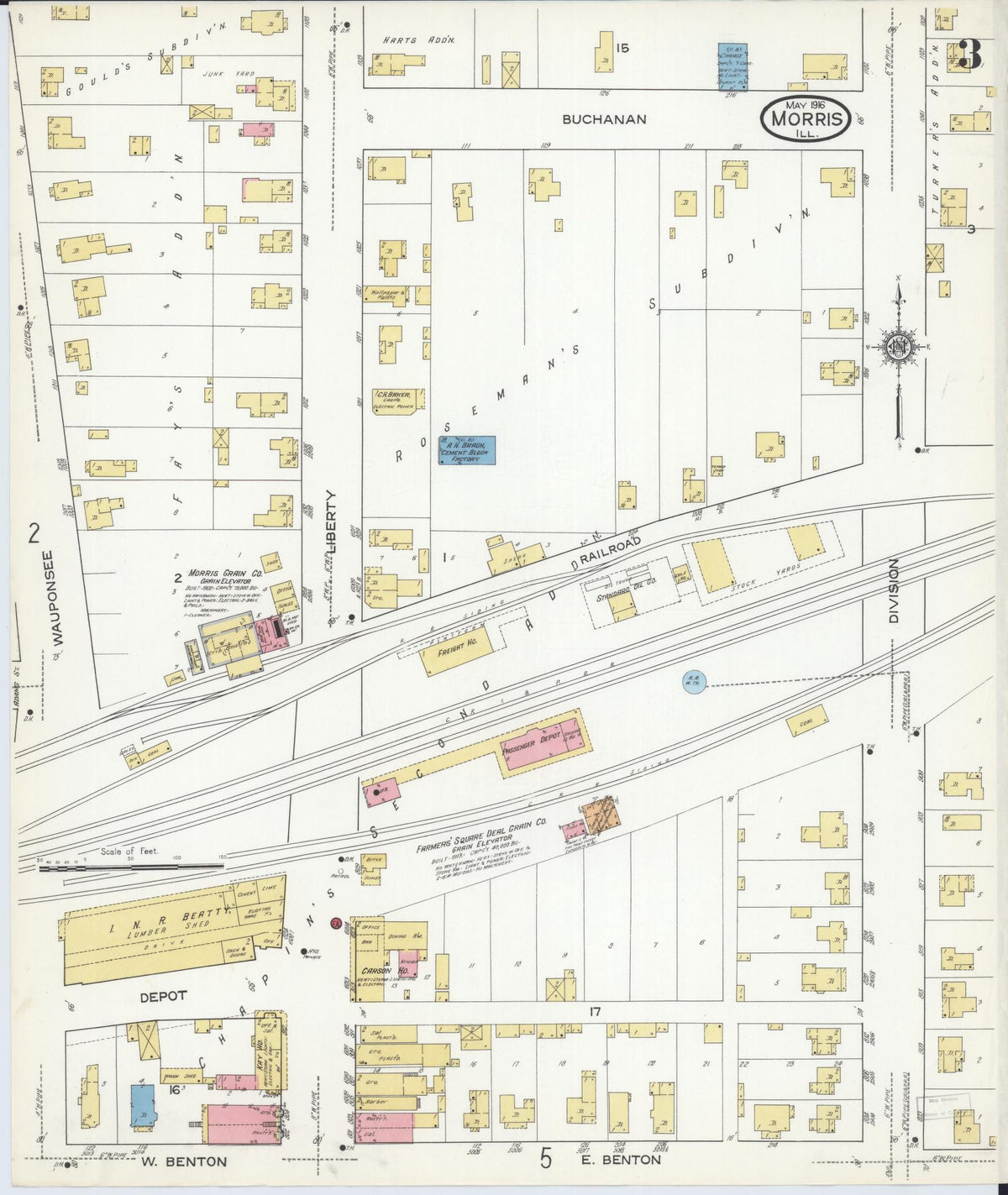 Sanborn Fire Insurance Map from Morris, Grundy County, Illinois (1916), Sheet #0003 - Historic Sanborn Fire Insurance Map Print, vintage old map wall art, antique decor, genealogy gift, Illinois Illinois map