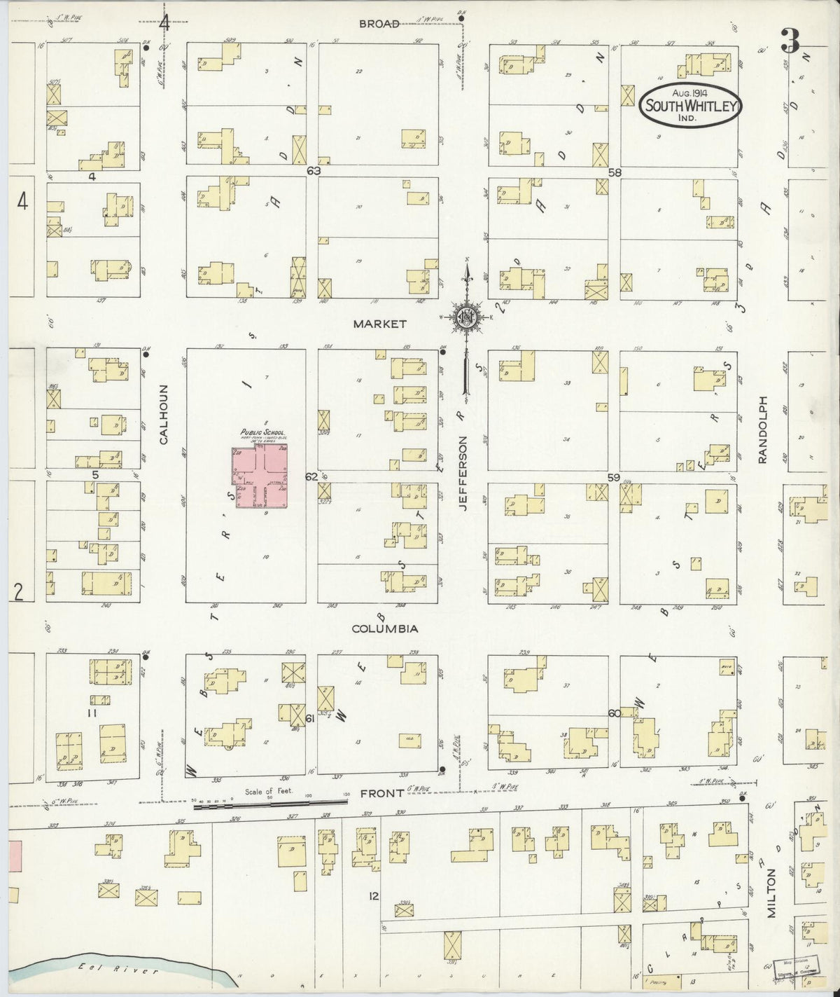 Sanborn Fire Insurance Map from South Whitley, Whitley County, Indiana (1914), Sheet #0003 - Historic Sanborn Fire Insurance Map Print, vintage old map wall art, antique decor, genealogy gift, Indiana Indiana map