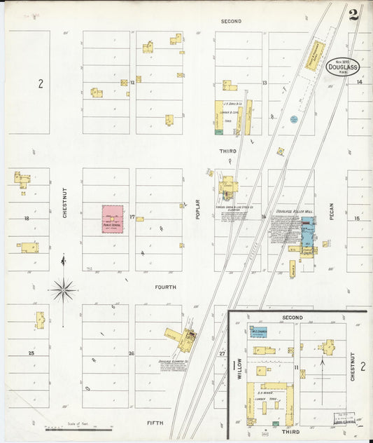 Sanborn Fire Insurance Map from Douglass, Butler County, Kansas (1899), Sheet #0002 - Historic Sanborn Fire Insurance Map Print, vintage old map wall art, antique decor, genealogy gift, Kansas Kansas map
