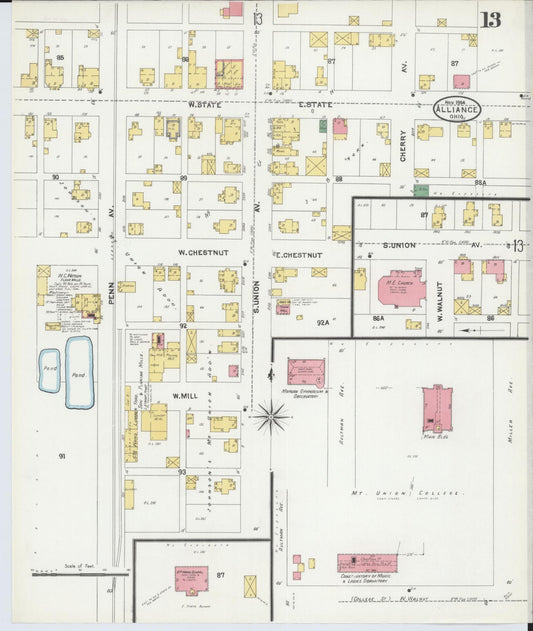 Sanborn Fire Insurance Map from Alliance, Stark County, Ohio (1904), Sheet #0013 - Historic Sanborn Fire Insurance Map Print, vintage old map wall art, antique decor, genealogy gift, Ohio Ohio map